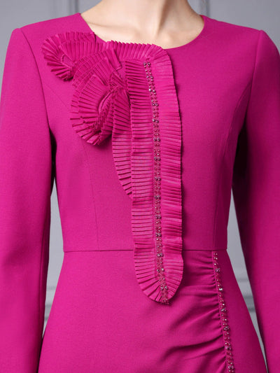 Green Long Sleeve Pleats Split Mother Of The Bride Dress
