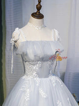 Gray Tulle Long Sleeve Lace Homecoming Dress