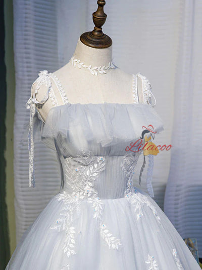 Gray Tulle Long Sleeve Lace Homecoming Dress