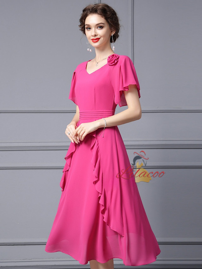 Fuchsia Short Sleeve Mother Of the Brides Dress