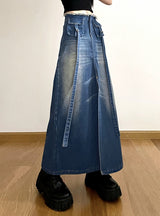 High Waist Split Pocket Denim Skirt