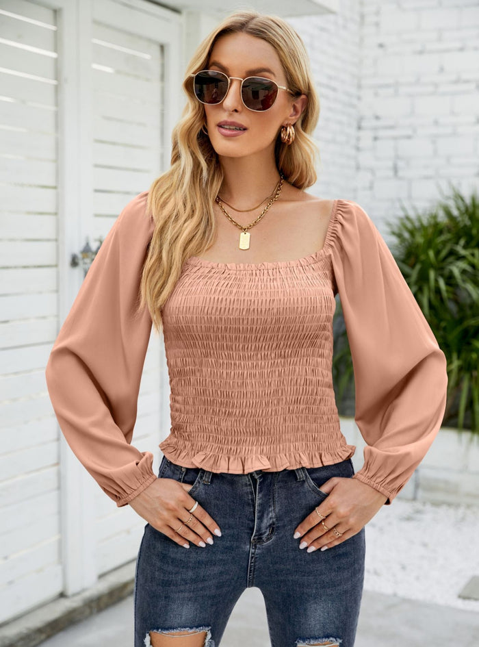 Solid Color Long Sleeve Chiffon Shirt