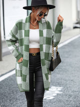 Loose Plaid Color Matching Sweater Coat