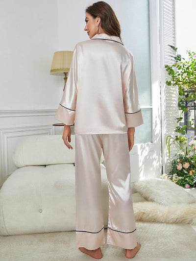 Silk-like Ladies Long-sleeved Pajamas Suit