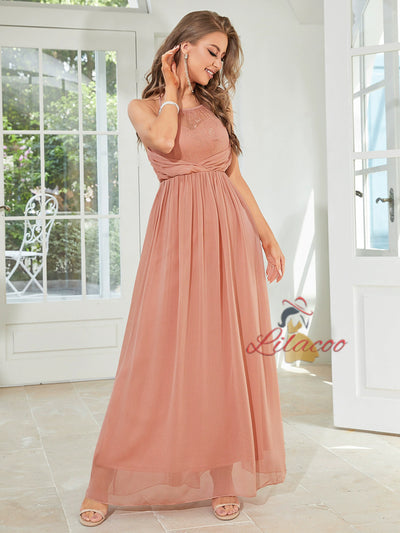 Pink Chiffon Halter Prom Dress