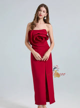 Three-dimensional Rose Tube Top Split Dress