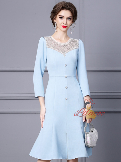 Light Blue Long Sleeve Beading Mother Of The Bride Dress