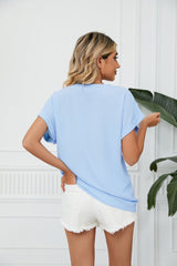 Solid Color V-neck Short Sleeve Chiffon Shirt