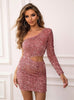One Shoulder Long Sleeve Sequins Short Party Dress