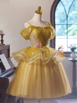 Yellow Sequins Tulle Homecoming Dress