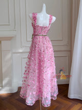 Pink Flower Sling Slim Dress