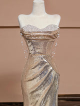 Gold Mermaid Sequins Beading Prom Dress