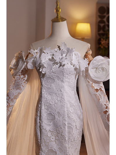 White Mermaid Lace Long Sleeve Wedding Dress