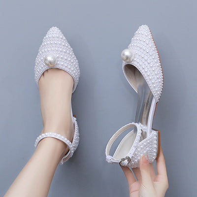 Leisure Pointy Pearl Buckle Bridal Shoes