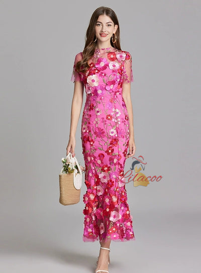 Heavy Industry Flower Gauze Embroidery Dress