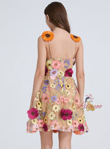Heavy Mesh Three-dimensional Flower Embroidery Dress
