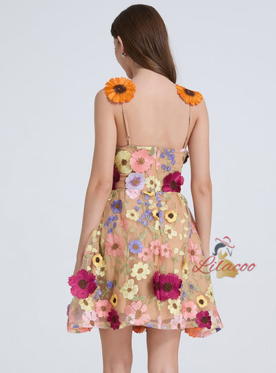 Heavy Mesh Three-dimensional Flower Embroidery Dress