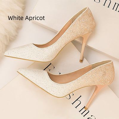 Gradual Sequined Pointed High-heeled Shoes