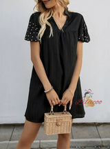 Loose Straight Beaded Lantern Sleeve Dress