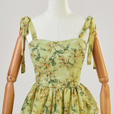 Simple Green Straps Print Tiers Prom Dress