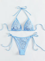 Blue Rhinestone Jewelry Bikini