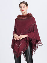 Fringe Knit Pullover Cloak Shawl
