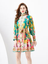 Long Sleeve Printed Ruffled Dress