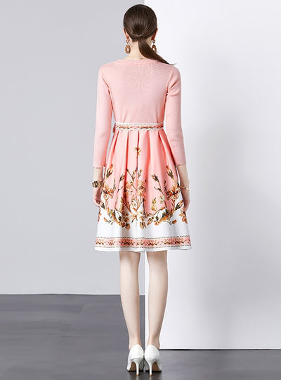 Knitted Stitching Printed Dress