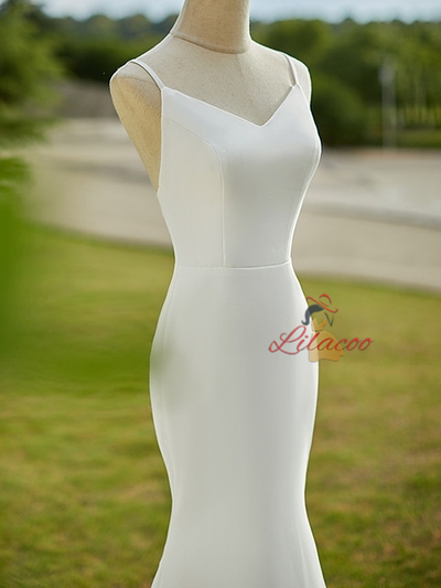White Mermaid Spaghetti Straps Back Wedding Dress