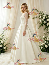 Ivory Satin Long Sleeve Beading Wedding Dress