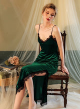 Deep V Velvet Lace Private Suspender Nightdress