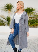 Hat Knee-length Long Sleeve Plaid Coat