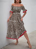 Retro Medium-long Lotus Leaf Sleeve Leopard Print Dress
