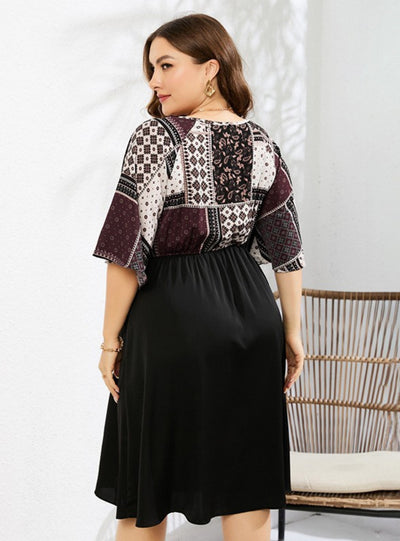 High Waist Printed Loose Plus Size Dress