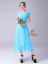 Blue Chiffon Pleats Beading Mother Of The Bride Dress