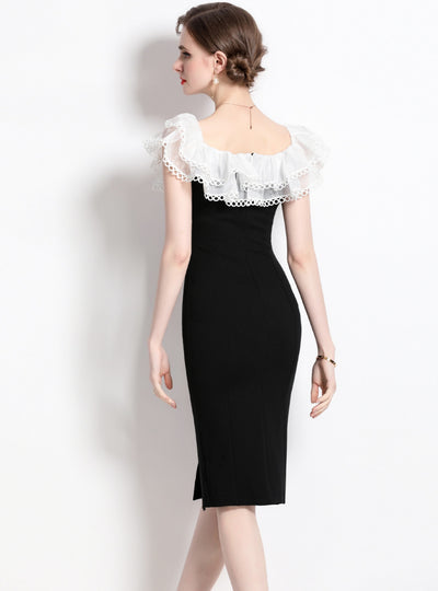 Black Silm Waist Slit Dress