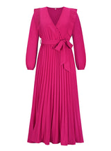 V-neck Pleated Long Sleeve Dress