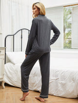 Solid Color Long Sleeve Trousers Pajamas Suit