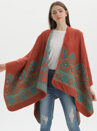 Pastoral Cashmere-like Jacquard Knitted Cloak