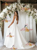 White Satin Straps Wedding Dress