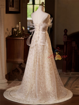 A-Line Champagne Sequins Wedding Dress