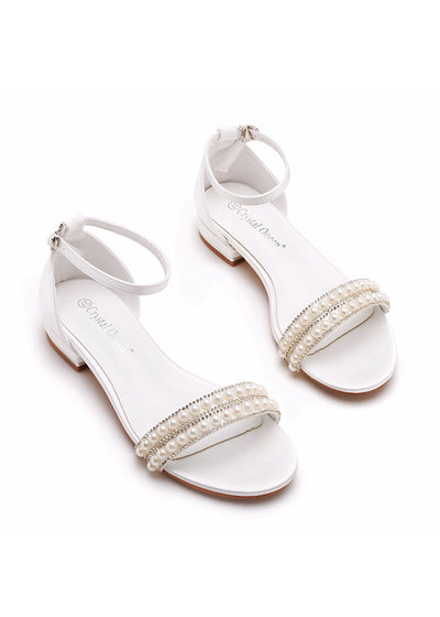 2 cm Satin White Pearl Beaded Sandals