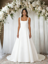 White Satin Straps Wedding Dress