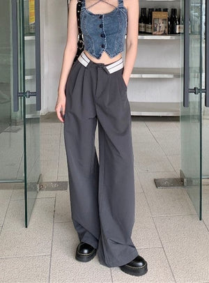 Grey Loose High Waist Straight Trousers Pant