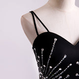 Black Mermaid Spaghetti Straps Beading Prom Dress