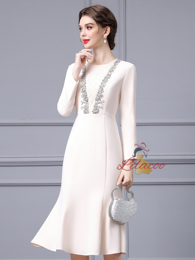 Apricot Long Sleeve Beading Mother Of The Bride Dress