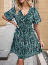 V-neck Print High Waist Dress