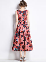 Vintage Printed Slim Waist Dress