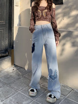 Wide-legged Butterfly High Waist Loose Straight Jeans