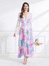 Palace Deep V-neck Lace Printed Dress